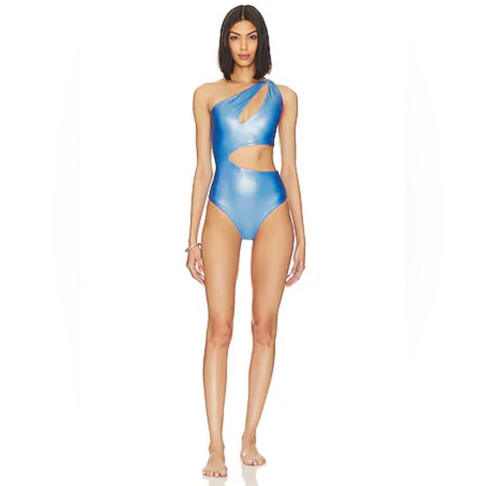 BOAMAR x REVOLVE Etro Metallic Blue Cutout One Piece Swimsuit NWT L